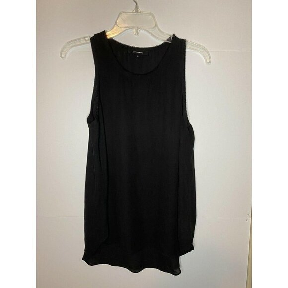 Olivaceous Black Sleeveless Blouse Top Womens Sz Small Raw Hem Hi-Low Semi Sheer - Picture 1 of 3
